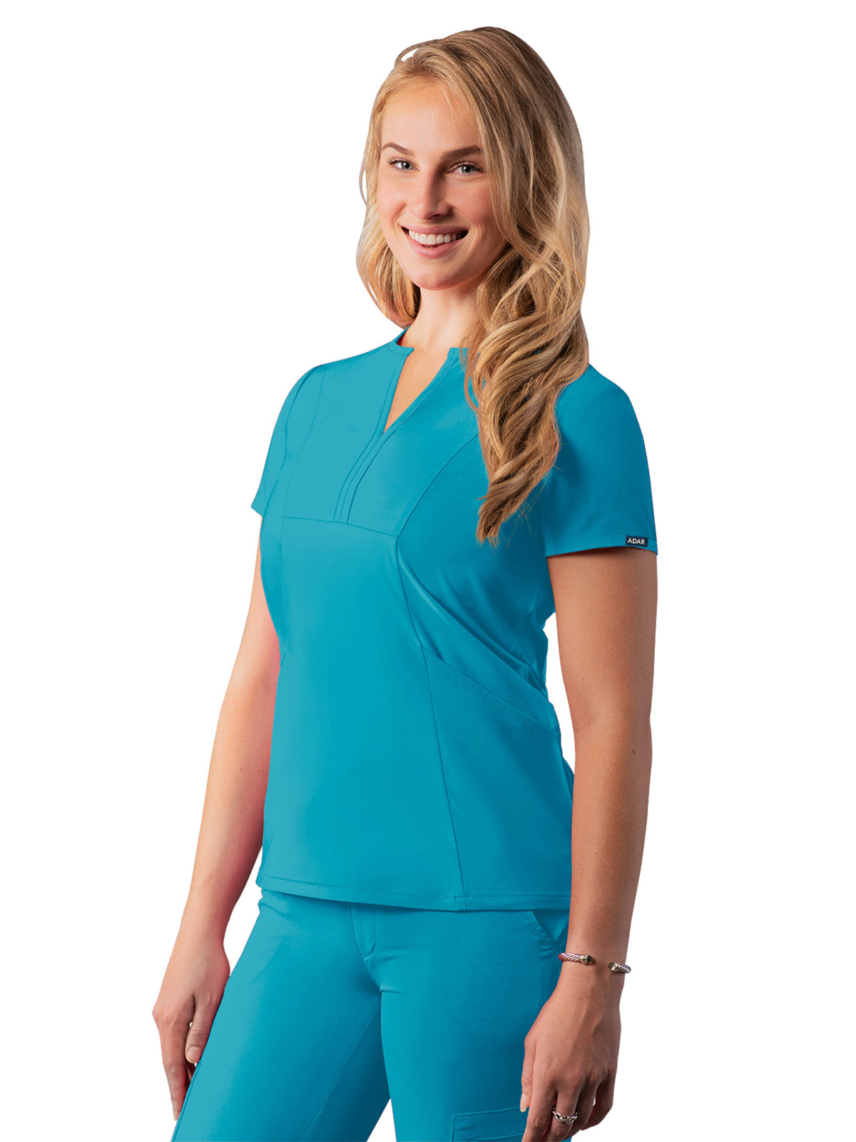 Women's Notched V-Neck Top - A6002 - Teal Blue