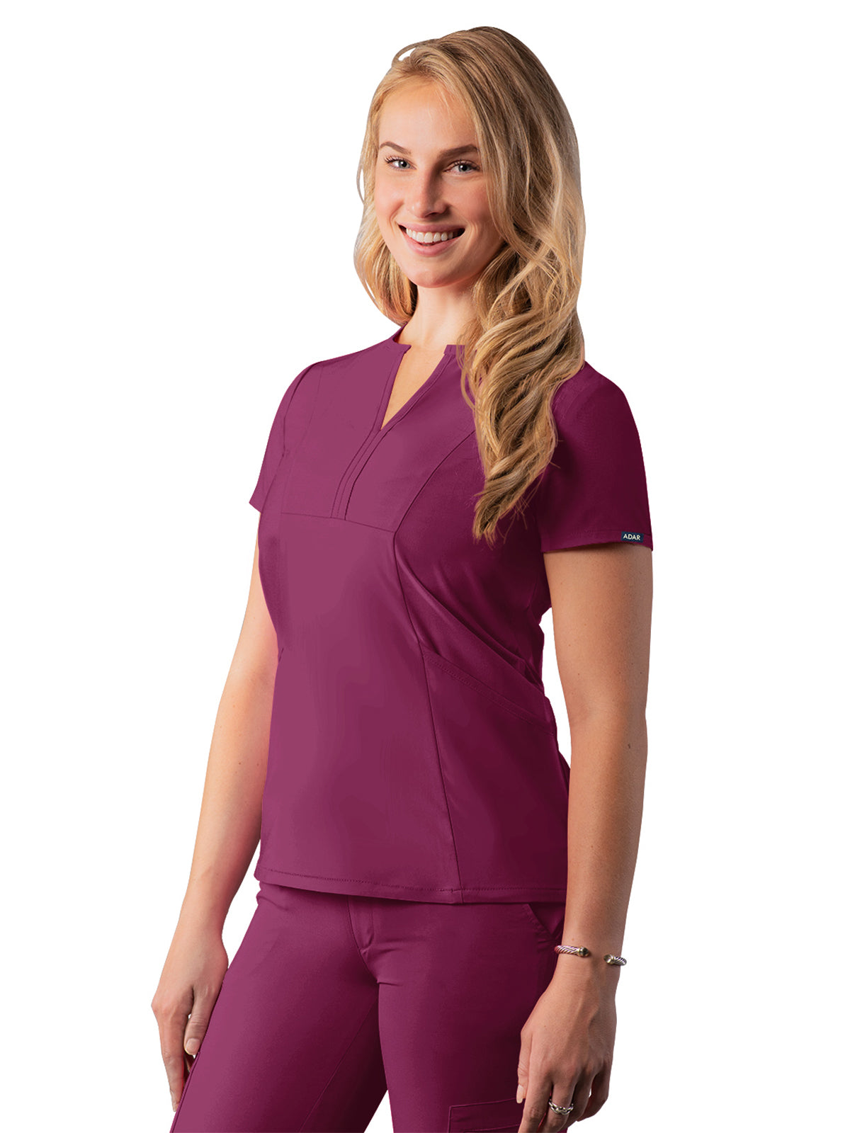 Women's Notched V-Neck Top - A6002 - Wine