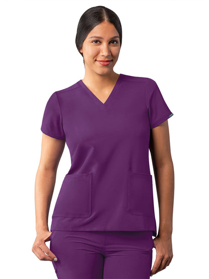 Women's Multi-Pocket V-Neck Top - A6008 - Eggplant