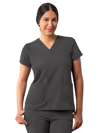 Women's Multi-Pocket V-Neck Top - A6008 - Pewter