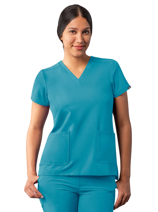 Women's Multi-Pocket V-Neck Top - A6008 - Teal Blue