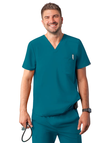 Men's V-Neck Scrub Top - A6010 - Caribbean Blue