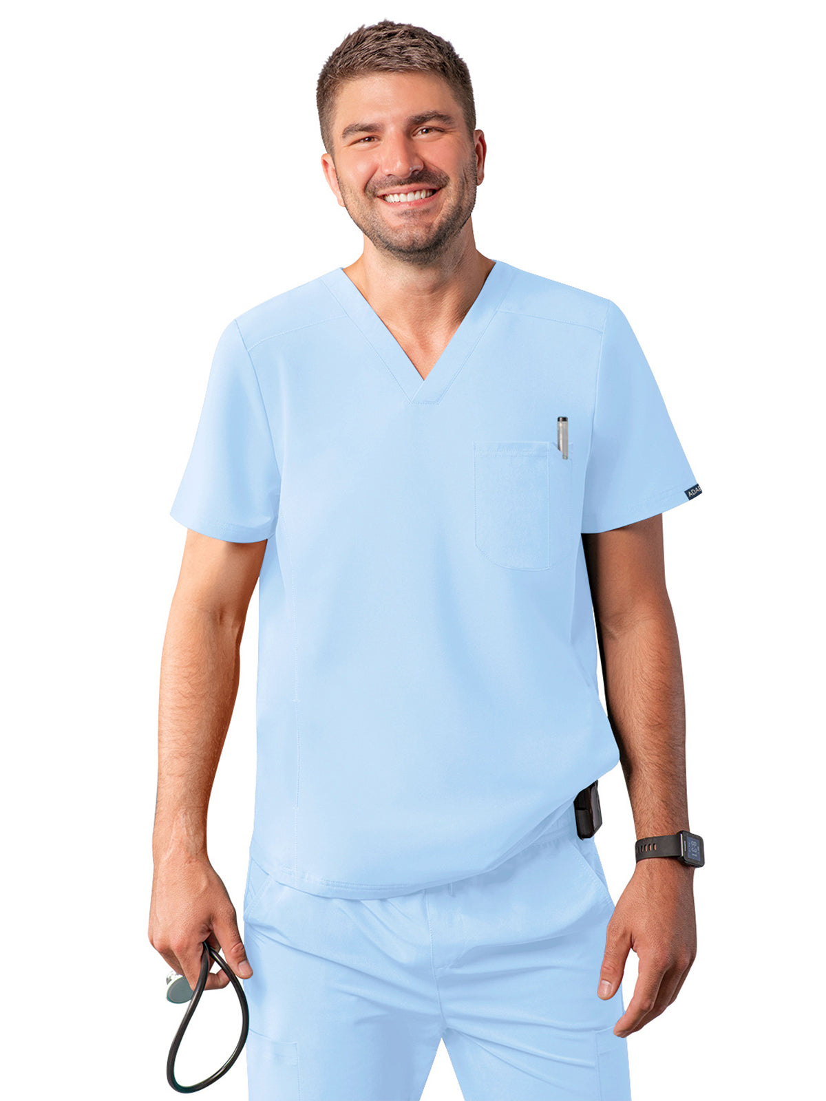 Men's V-Neck Scrub Top - A6010 - Sky Blue