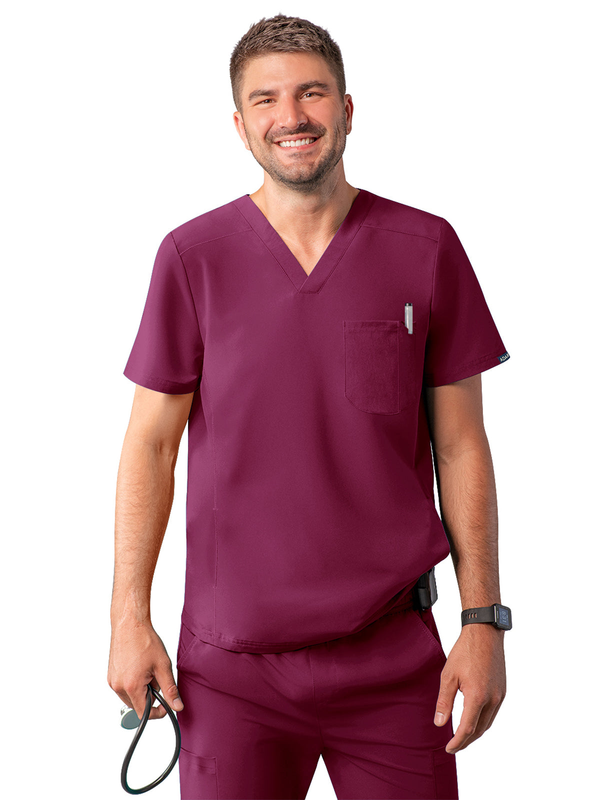 Men's V-Neck Scrub Top - A6010 - Wine