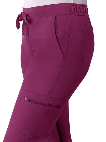 Women's Drawstring Cargo Pant - A6104 - Wine