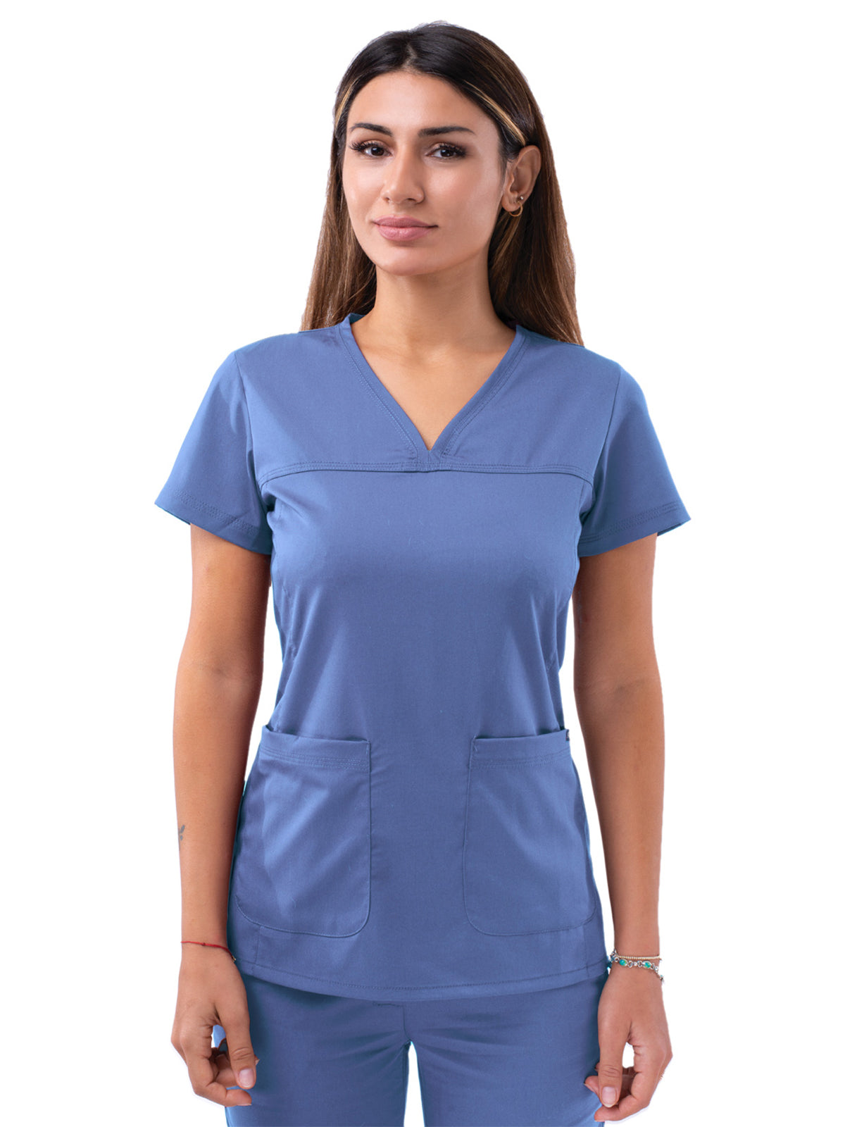 Women's V-Neck Sweetheart Top - P4210 - Ceil Blue