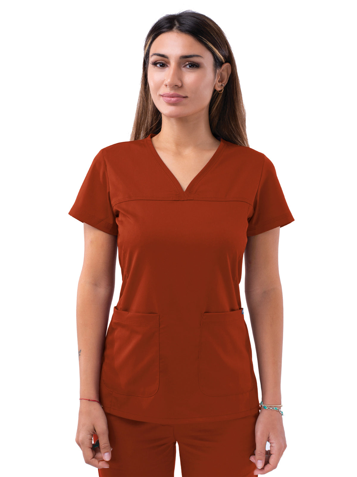 Women's V-Neck Sweetheart Top - P4210 - Red Ochre