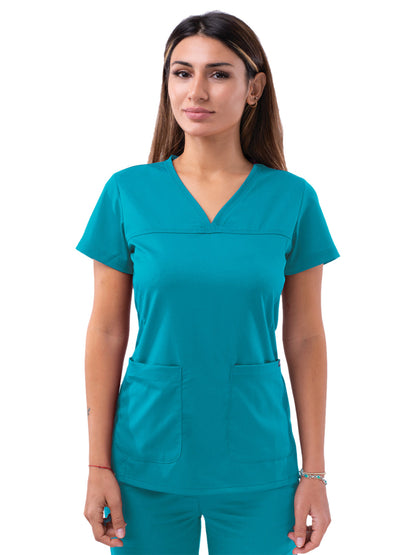 Women's V-Neck Sweetheart Top - P4210 - Teal Blue