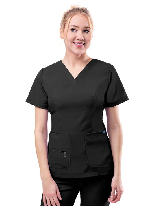 Women's V-Neck Elevated Top - P4212 - Black