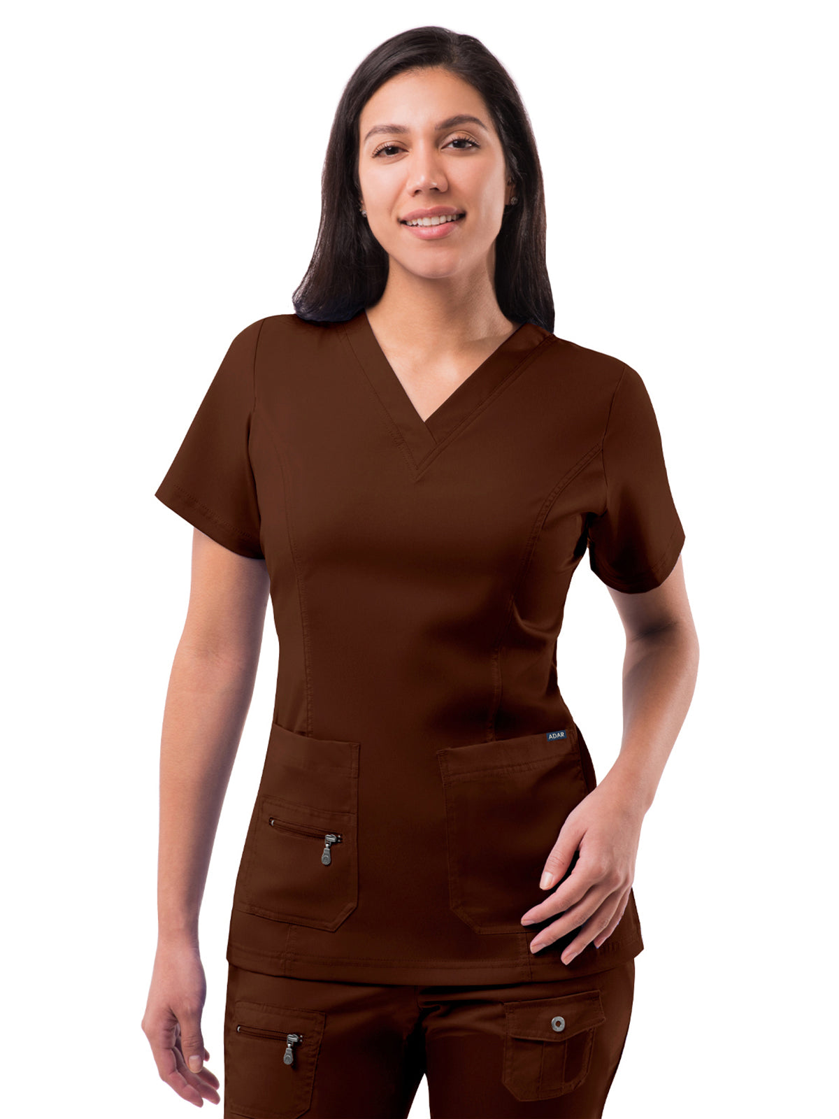 Women's V-Neck Elevated Top - P4212 - Coffee