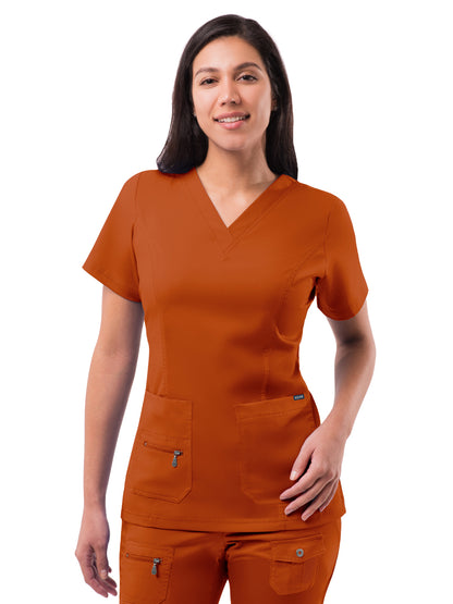 Women's V-Neck Elevated Top - P4212 - Cinnamon