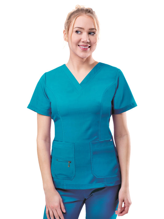 Women's V-Neck Elevated Top - P4212 - Teal Blue