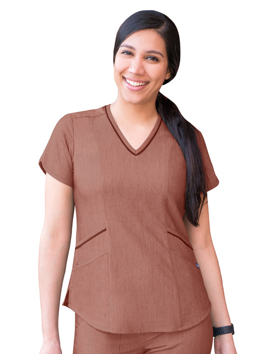 Women's V-Neck Top - P7002 - Heather Coffee