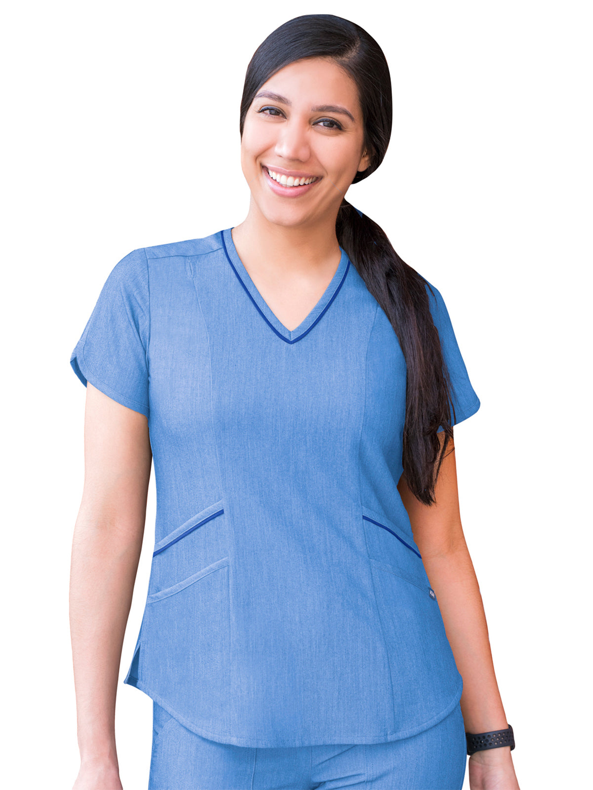 Women's V-Neck Top - P7002 - Heather French Blue