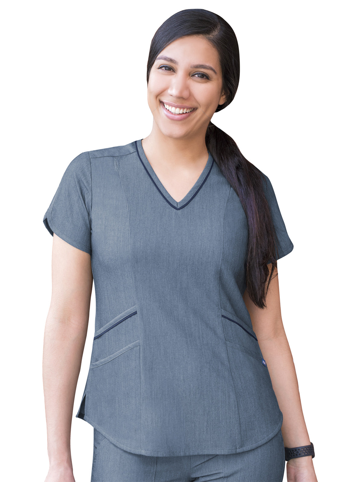 Women's V-Neck Top - P7002 - Heather Navy