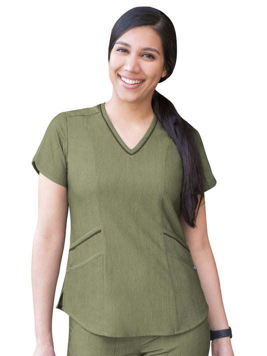 Women's V-Neck Top - P7002 - Heather Olive