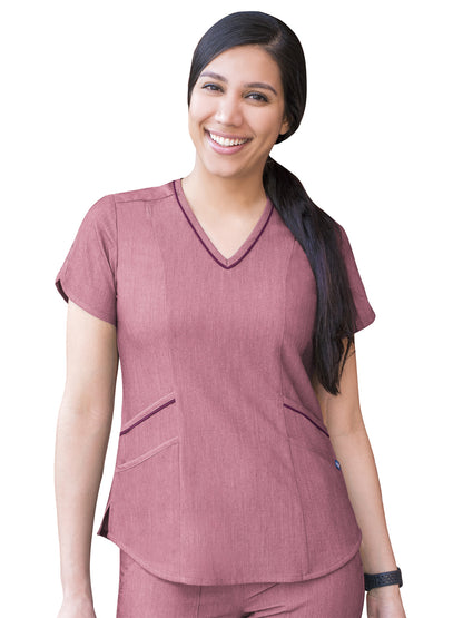 Women's V-Neck Top - P7002 - Heather Wine