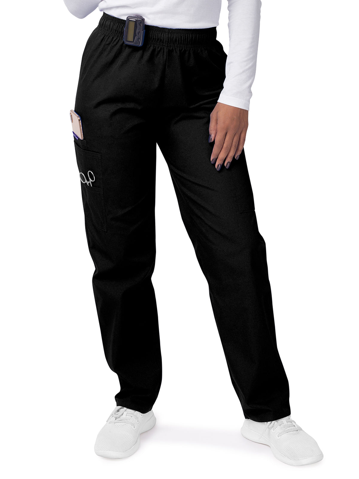 Women's Elastic Drawstring Cargo Pant - S8200 - Black