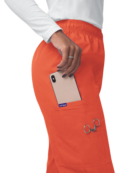 Women's Elastic Drawstring Cargo Pant - S8200 - Mandarin Orange