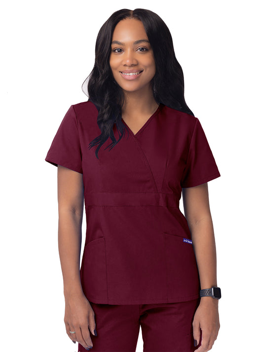 Women's Mock Wrap Top - S8302 - Burgundy