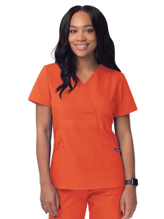 Women's Mock Wrap Top - S8302 - Mandarin Orange