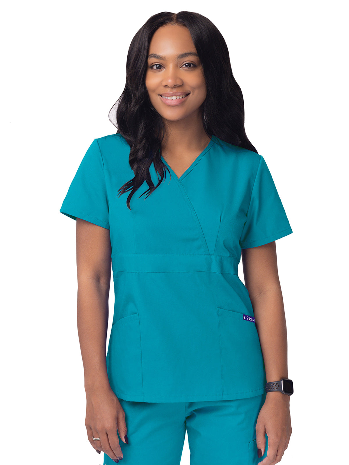 Women's Mock Wrap Top - S8302 - Teal Blue