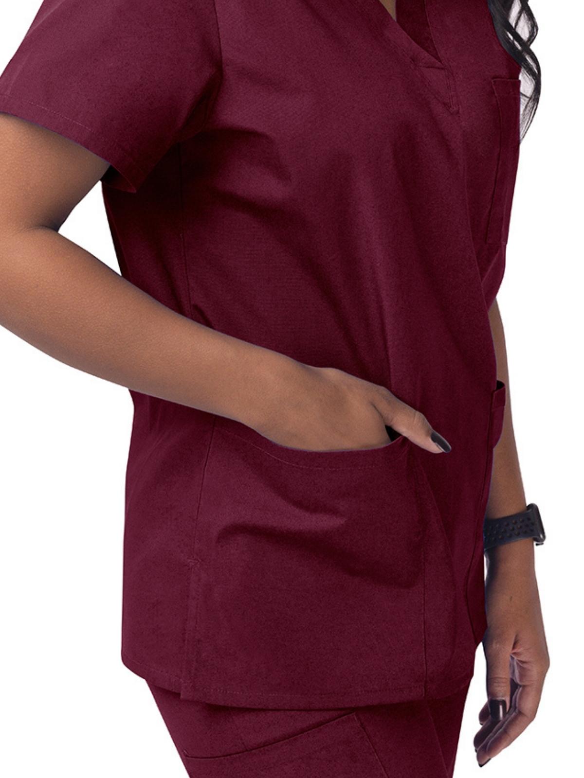 Unisex V-Neck 3 Pocket Top - S8304 - Burgundy