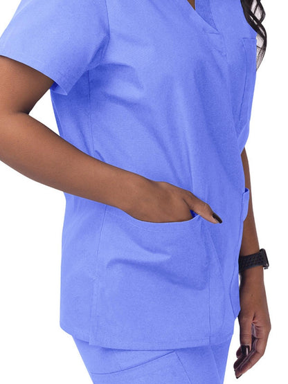 Unisex V-Neck 3 Pocket Top - S8304 - Ceil Blue