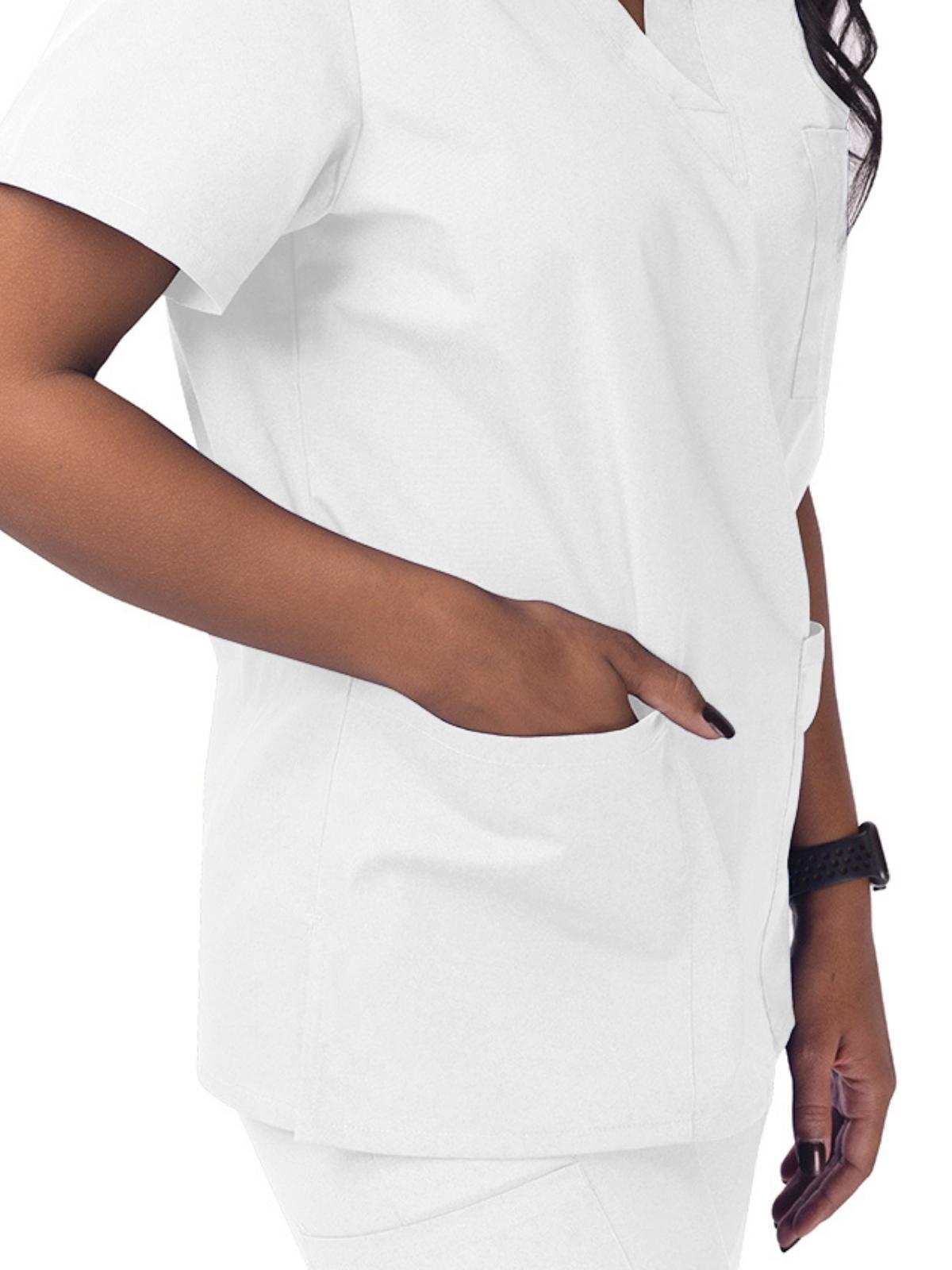 Unisex V-Neck 3 Pocket Top - S8304 - White