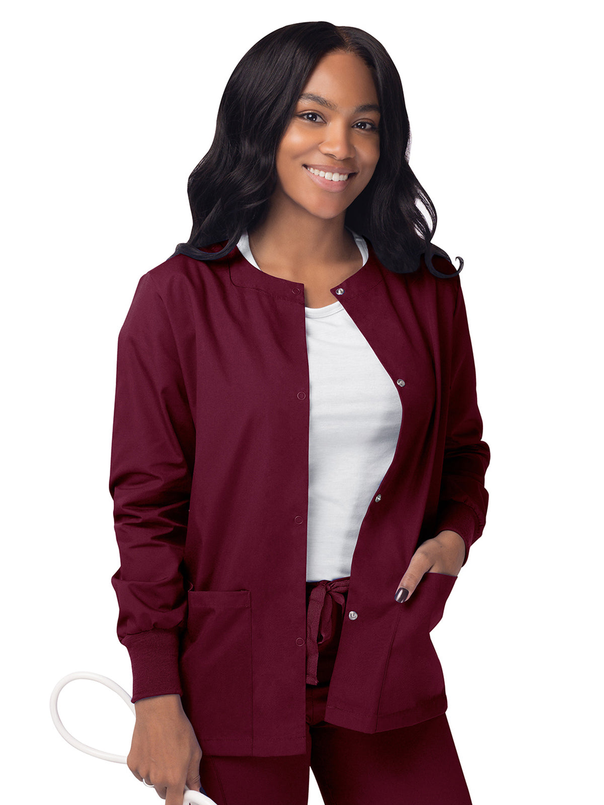 Women's Warm-Up Snap Close Jacket - S8306 - Burgundy