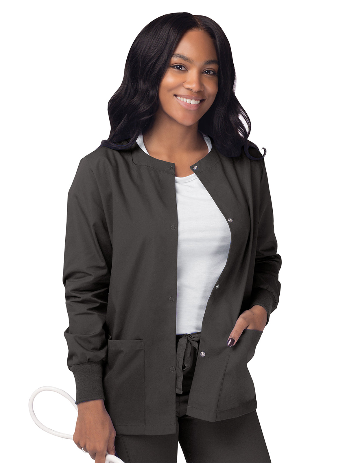 Women's Warm-Up Snap Close Jacket - S8306 - Charcoal