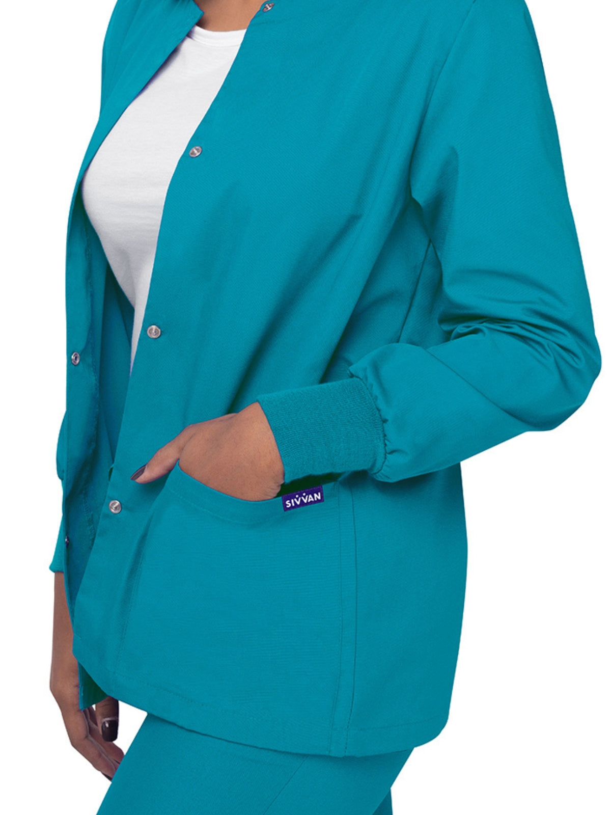 Women's Warm-Up Snap Close Jacket - S8306 - Teal Blue