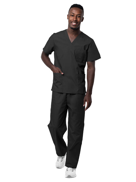 Unisex V-Neck Top Drawstring Pant Scrub Set - S8400 - Black