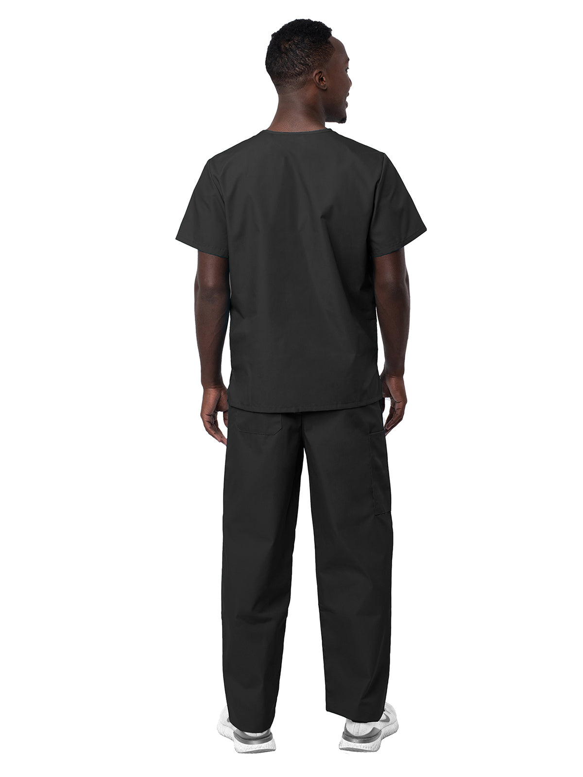 Unisex V-Neck Top Drawstring Pant Scrub Set - S8400 - Black