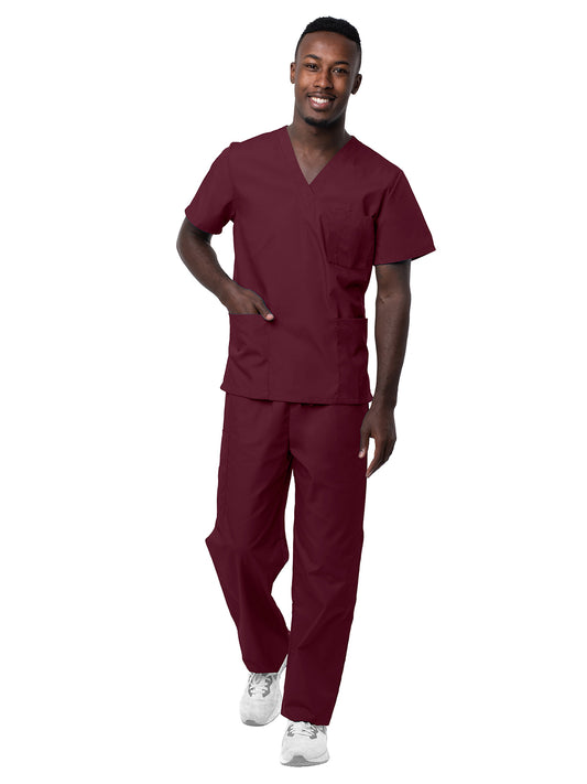 Unisex V-Neck Top Drawstring Pant Scrub Set - S8400 - Burgundy