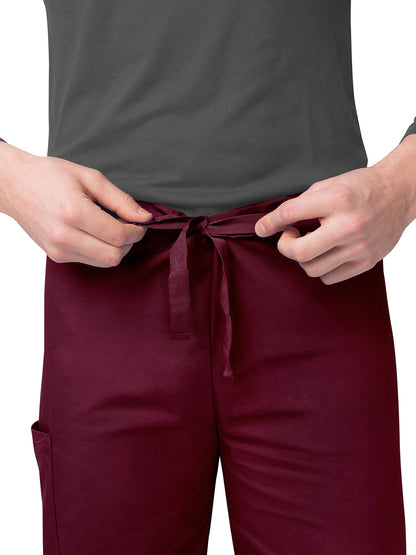 Unisex V-Neck Top Drawstring Pant Scrub Set - S8400 - Burgundy