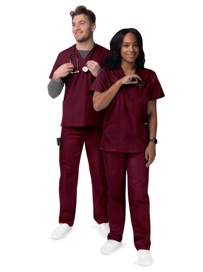 Unisex V-Neck Top Drawstring Pant Scrub Set - S8400 - Burgundy