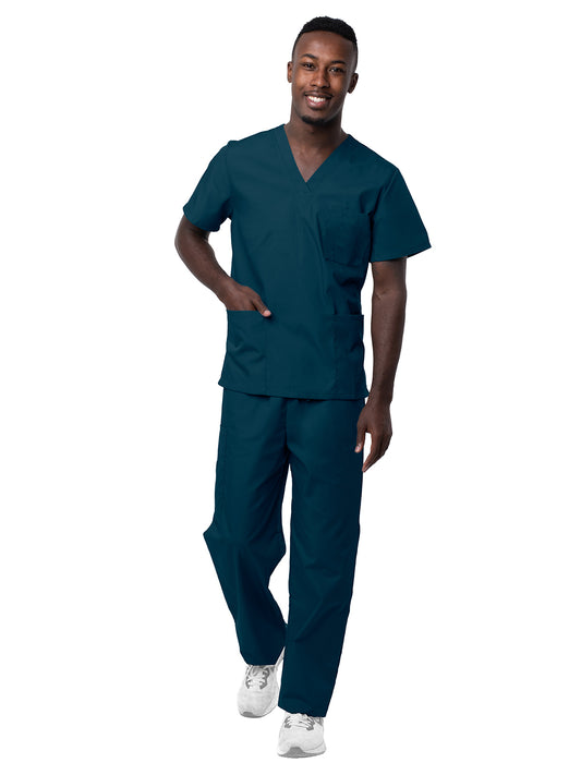 Unisex V-Neck Top Drawstring Pant Scrub Set - S8400 - Caribbean Blue