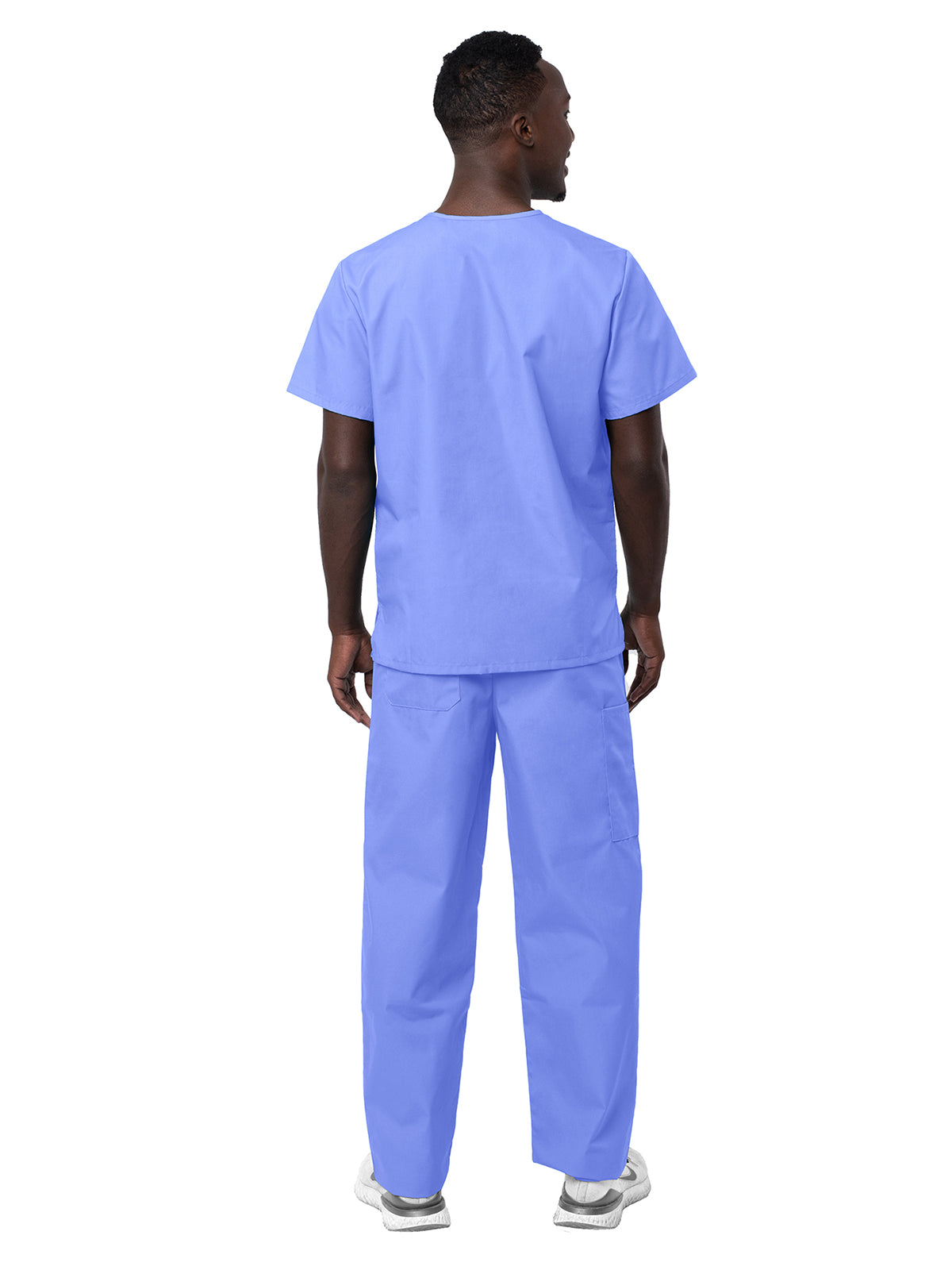 Unisex V-Neck Top Drawstring Pant Scrub Set - S8400 - Ceil Blue