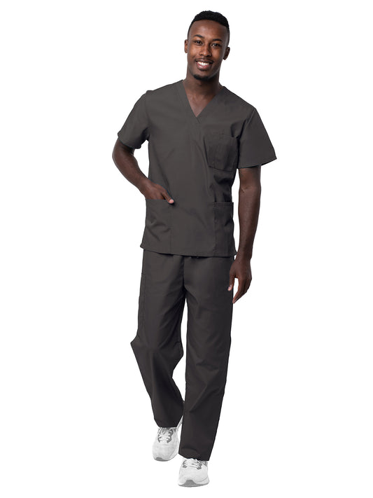 Unisex V-Neck Top Drawstring Pant Scrub Set - S8400 - Charcoal