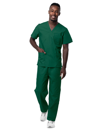 Unisex V-Neck Top Drawstring Pant Scrub Set - S8400 - Hunter Green