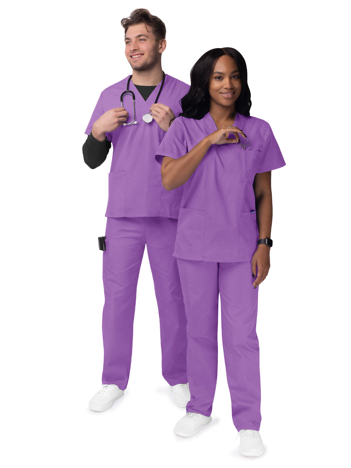 Unisex V-Neck Top Drawstring Pant Scrub Set - S8400 - Lavender