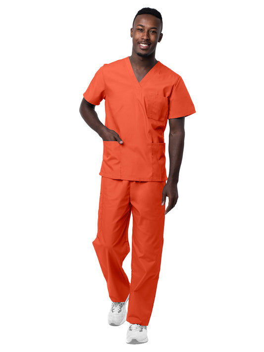 Unisex V-Neck Top Drawstring Pant Scrub Set - S8400 - Mandarin Orange