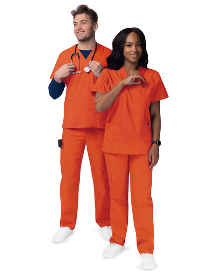 Unisex V-Neck Top Drawstring Pant Scrub Set - S8400 - Mandarin Orange