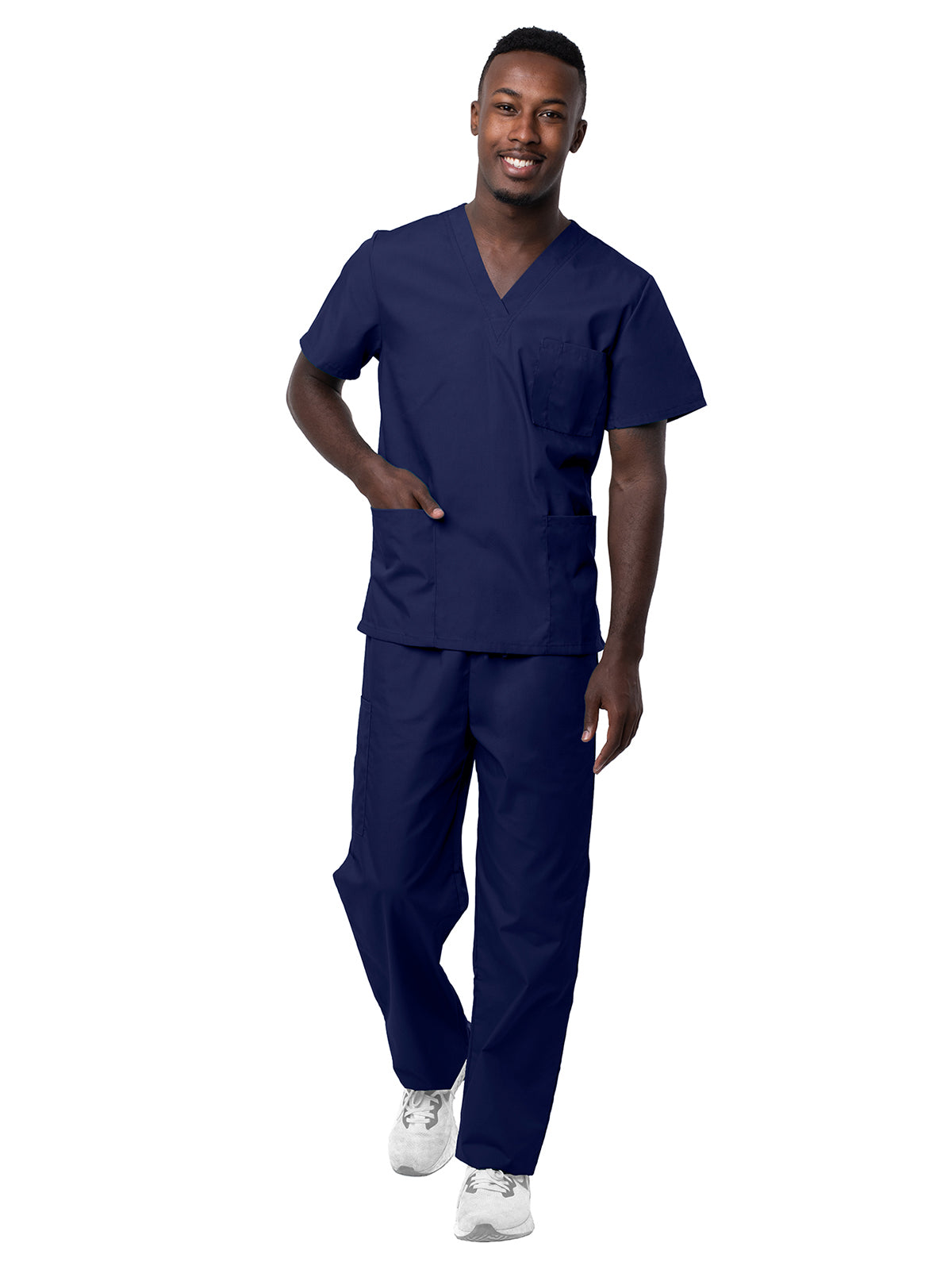 Unisex V-Neck Top Drawstring Pant Scrub Set - S8400 - Navy