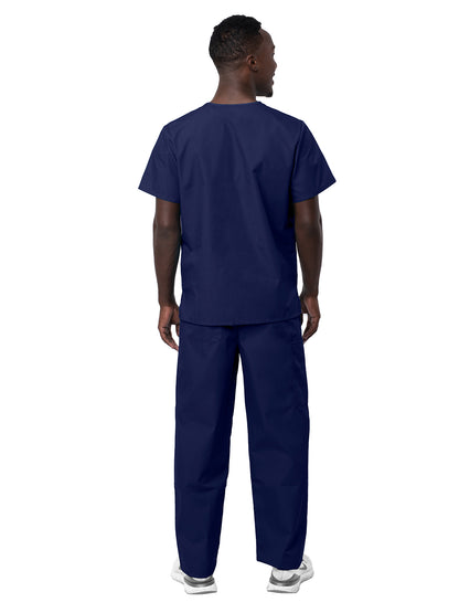 Unisex V-Neck Top Drawstring Pant Scrub Set - S8400 - Navy