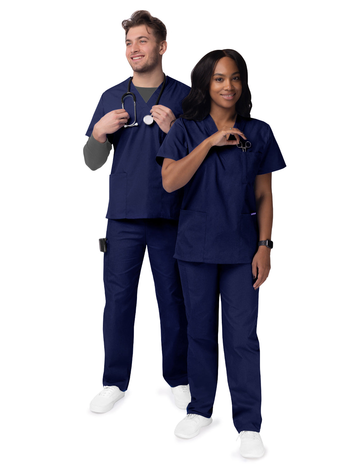 Unisex V-Neck Top Drawstring Pant Scrub Set - S8400 - Navy