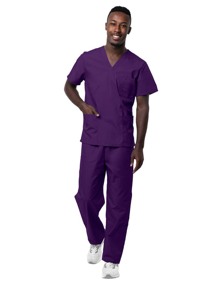 Unisex V-Neck Top Drawstring Pant Scrub Set - S8400 - Purple