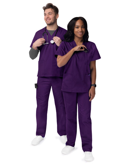 Unisex V-Neck Top Drawstring Pant Scrub Set - S8400 - Purple