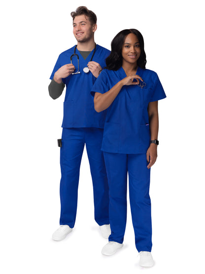 Unisex V-Neck Top Drawstring Pant Scrub Set - S8400 - Royal Blue